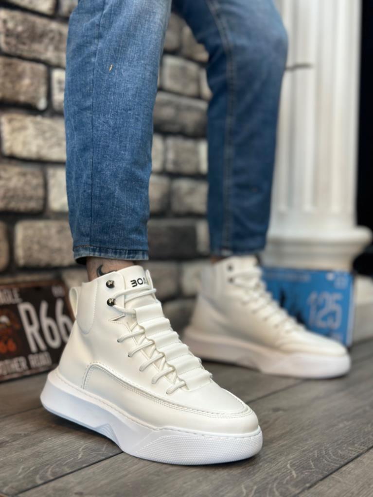 Men's White Hidden Lace-Up Platform Boots