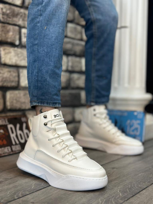 Men's White Hidden Lace-Up Platform Boots