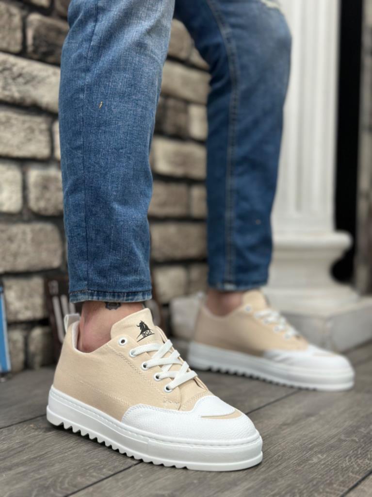 Men's BOA Platform Sneakers Cream Smile Pattern