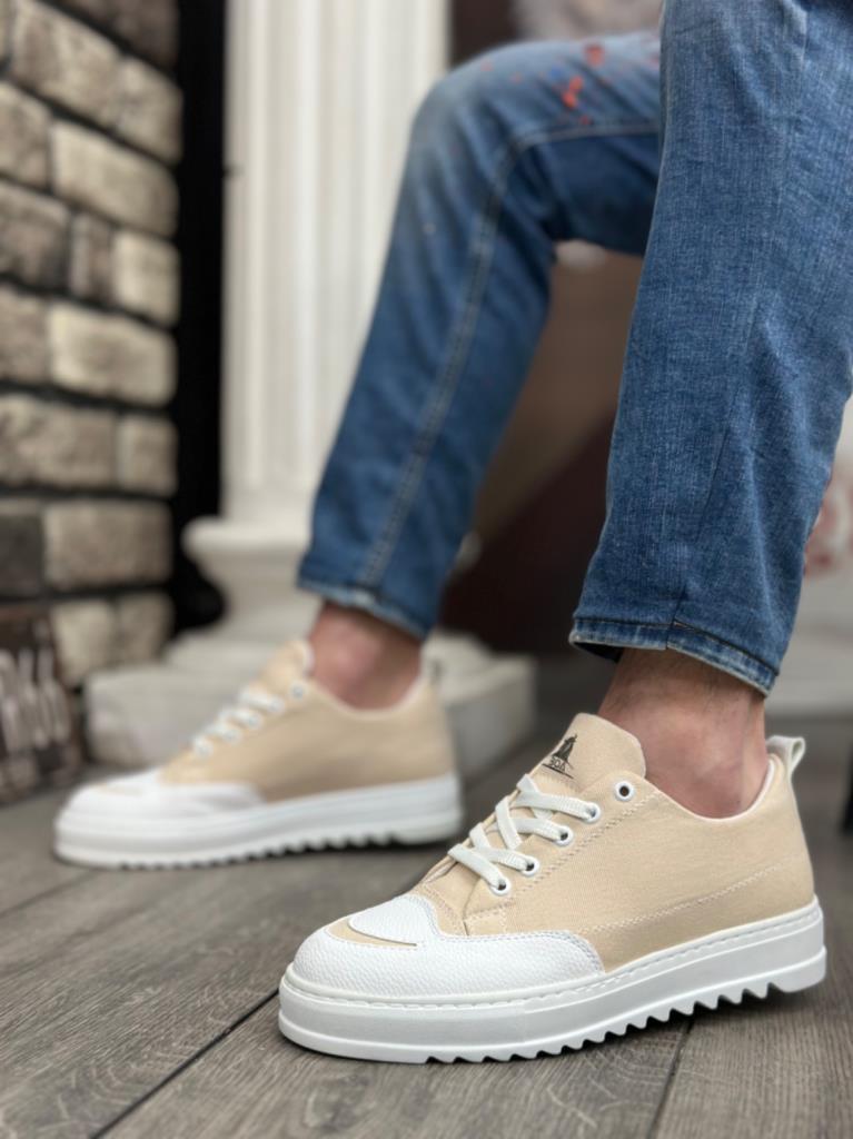 Men's BOA Platform Sneakers Cream Smile Pattern