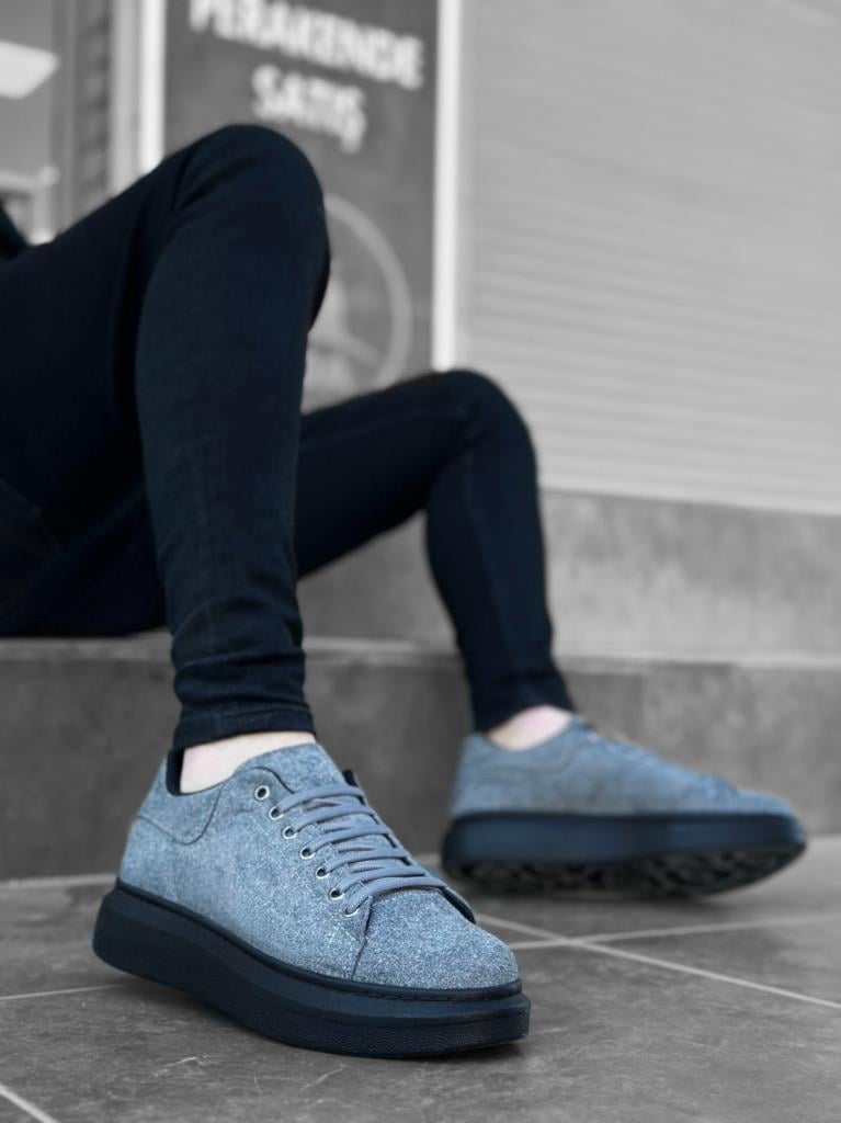 BA0547 BOA Thick High Sole Grey Black Suede Laced Sports Men's Shoes
