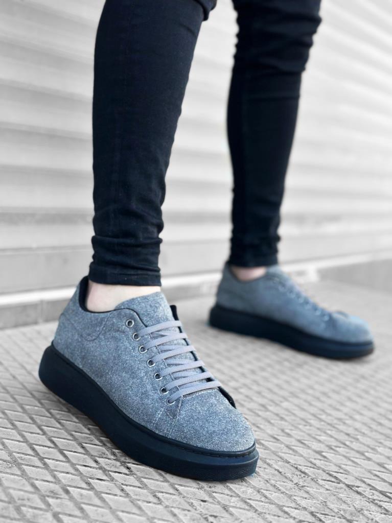 BA0547 BOA Thick High Sole Grey Black Suede Laced Sports Men's Shoes