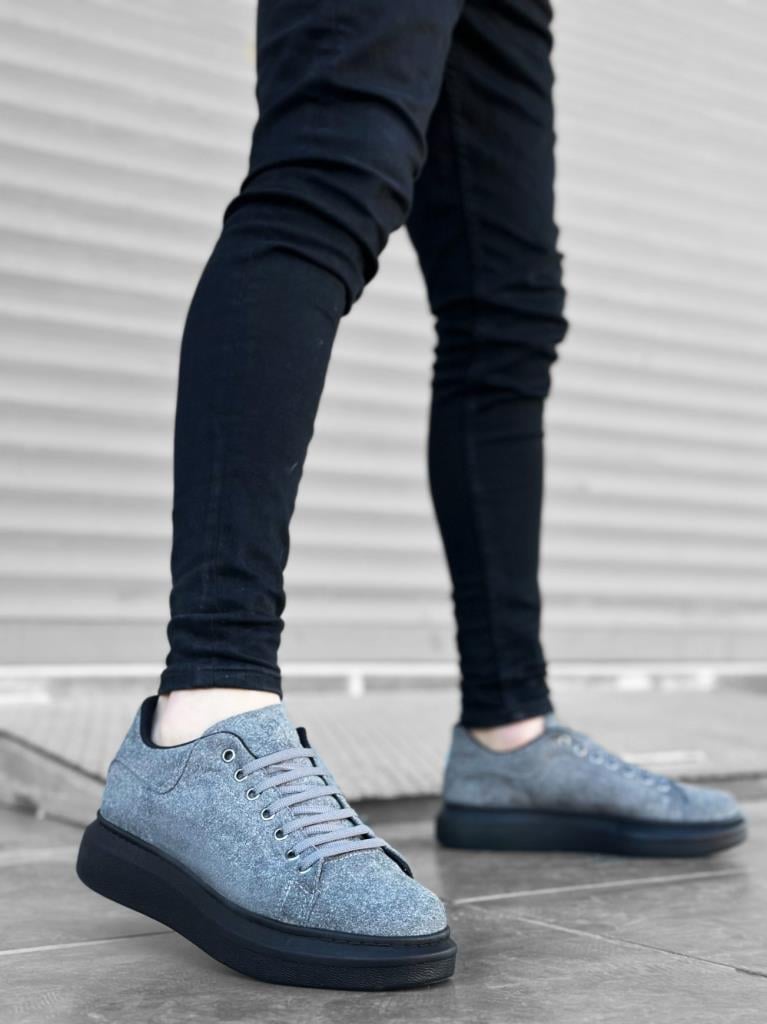 BA0547 BOA Thick High Sole Grey Black Suede Laced Sports Men's Shoes