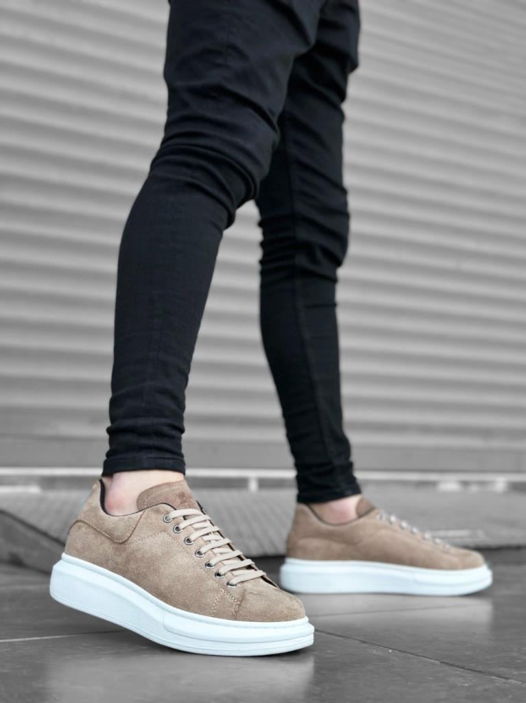 BA0547 BOA Thick High Sole Cream Suede Lace-Up Sports Men's Shoes