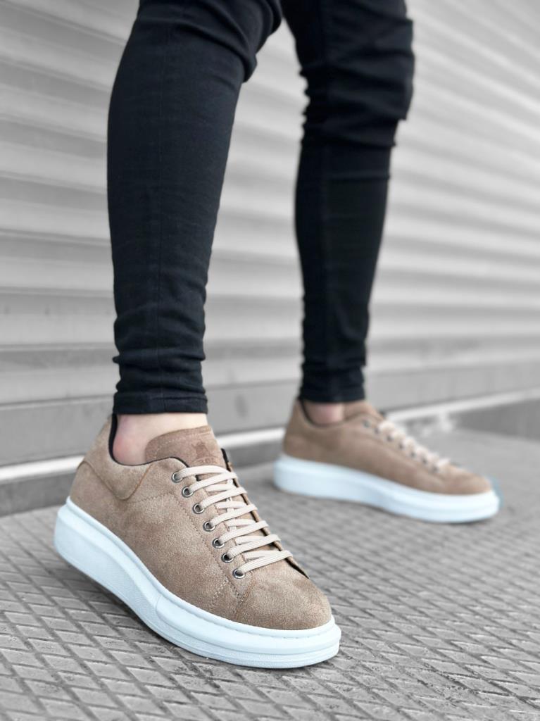 BA0547 BOA Thick High Sole Cream Suede Lace-Up Sports Men's Shoes