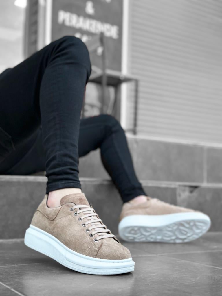 BA0547 BOA Thick High Sole Cream Suede Lace-Up Sports Men's Shoes