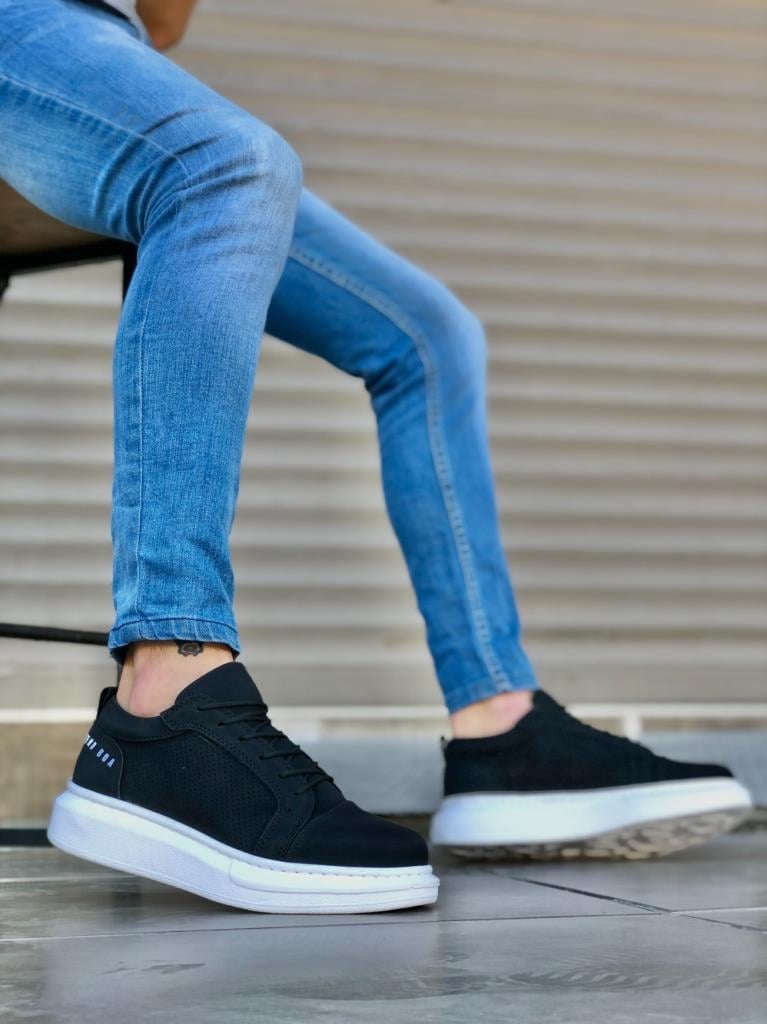BA0548 BOA Thick High Sole Black Laced Sports Men's Shoes