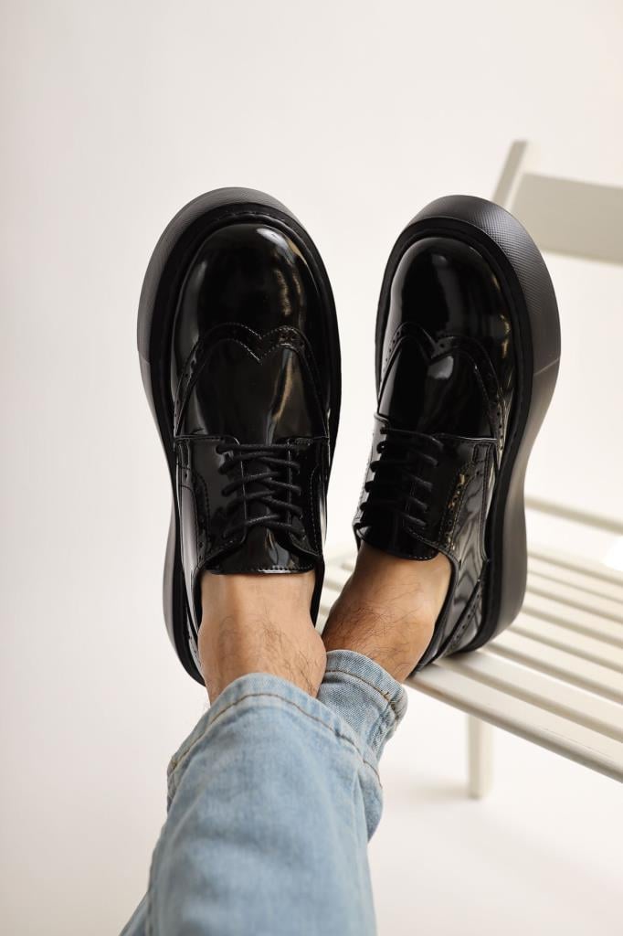 Chekich CH149 ST Patent Leather Men's Shoes BLACK