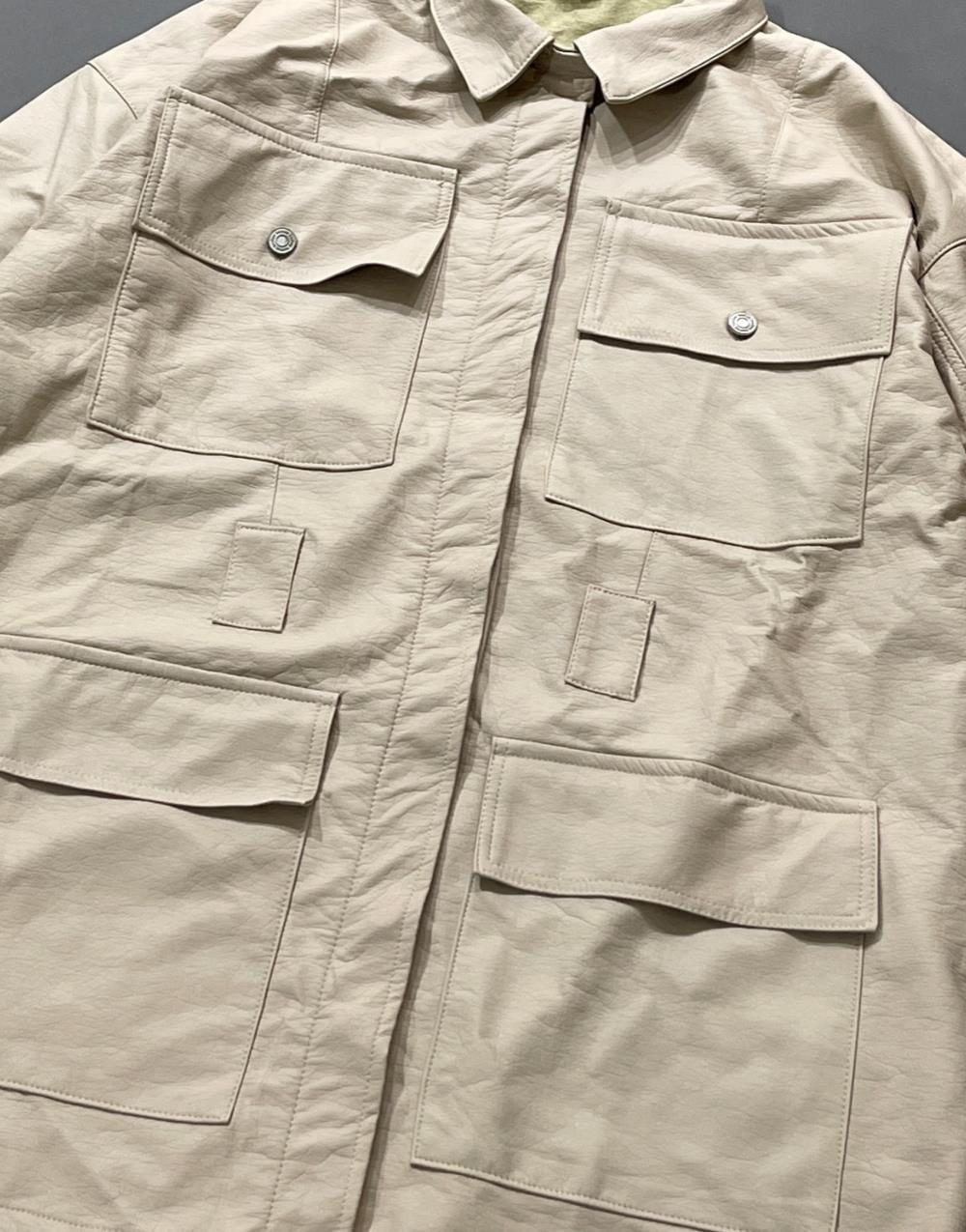 Men's Leather Parka with Multiple Pockets
