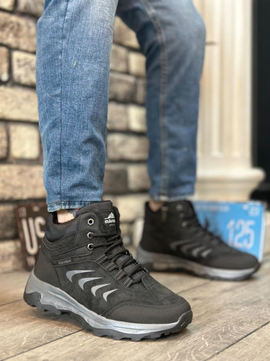 Men's Thermal Trekking Boots - Black Grey, Half Ankle