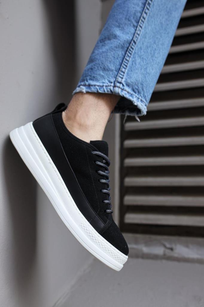 Knack Sneakers Shoes 010 Black Suede (White Sole)
