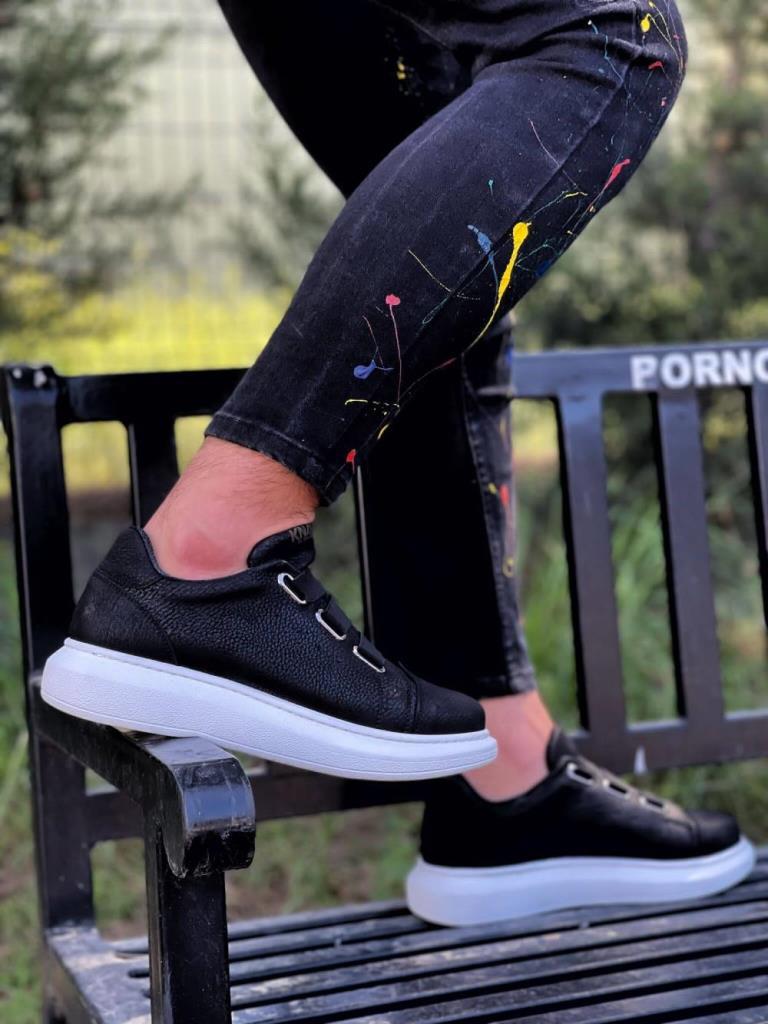 Knack Sneakers Shoe 889 Black (White Sole)