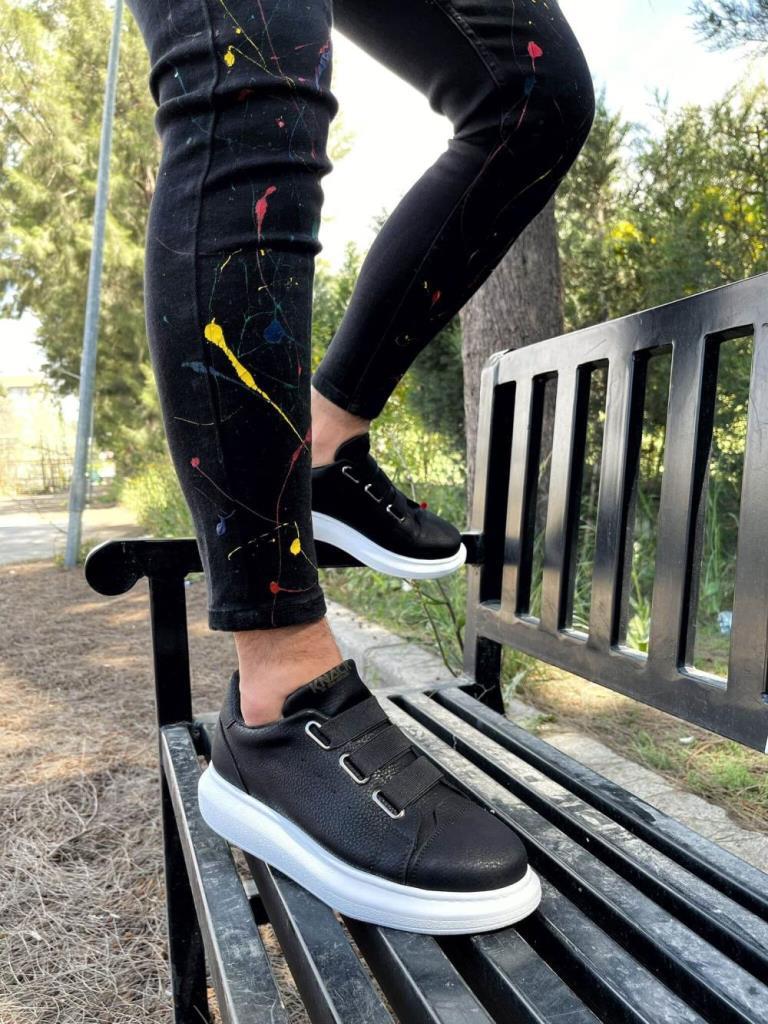 Knack Sneakers Shoe 889 Black (White Sole)
