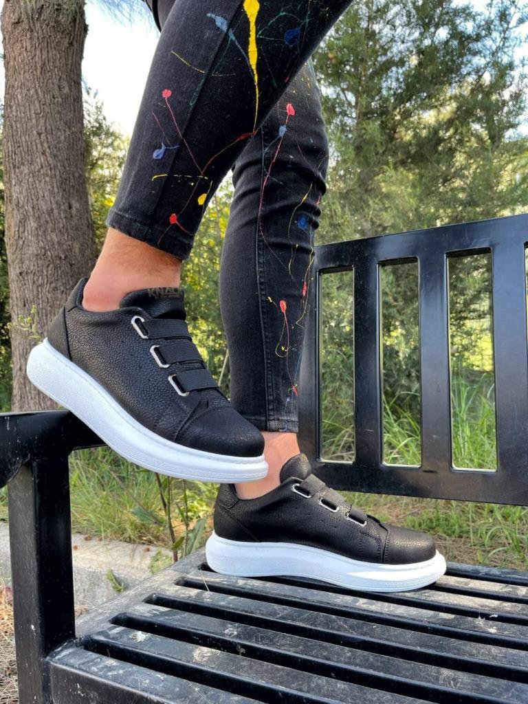 Knack Sneakers Shoe 889 Black (White Sole)