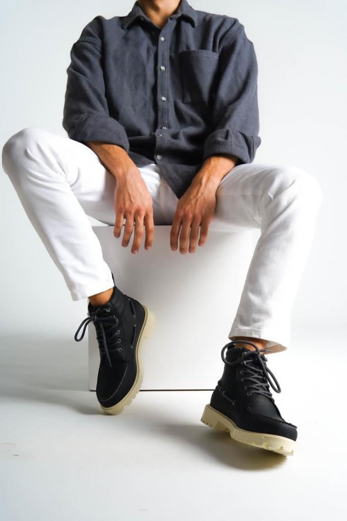 Knack High Sole Shoes B-020 Black (White Sole)