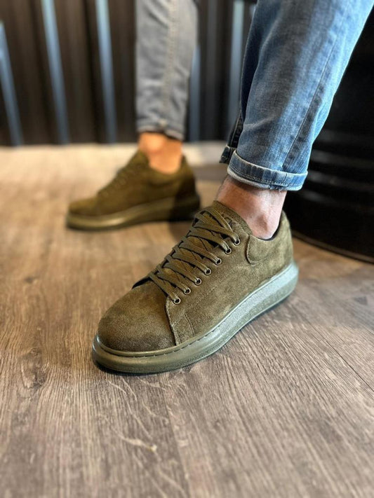 Knack High Platform Suede Casual Shoes Khaki