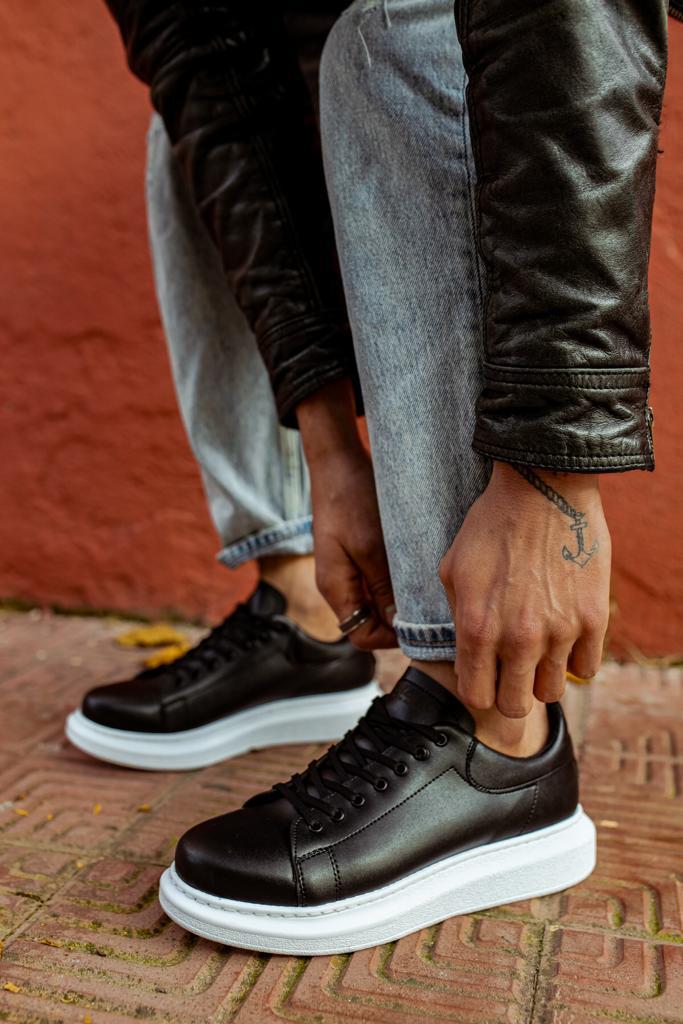 Knack High Sole Casual Shoes 044 Black (White Sole)