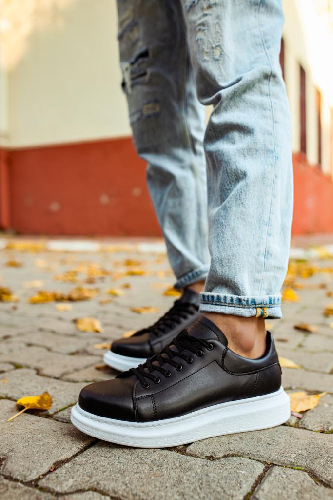 Knack High Sole Casual Shoes 044 Black (White Sole)