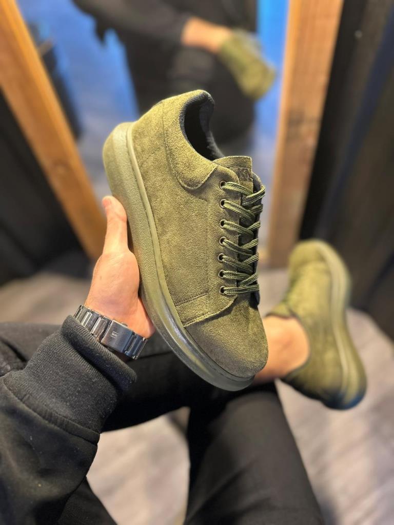 Knack High Platform Suede Casual Shoes Khaki