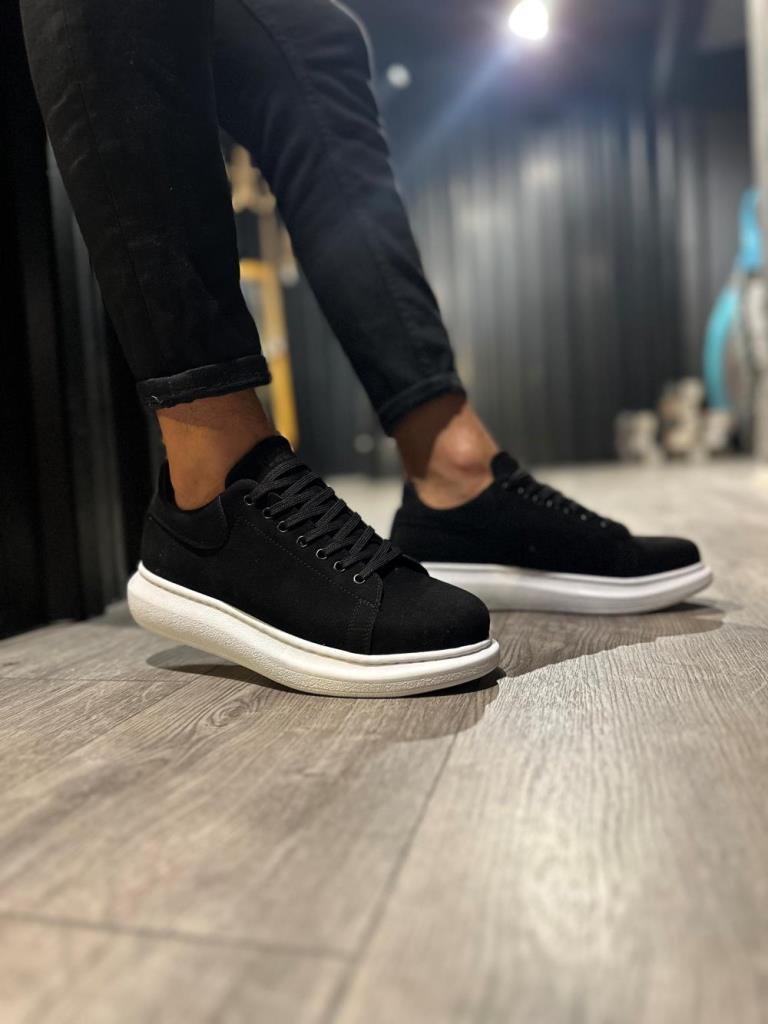 Knack High-Sole Casual Suede Shoes, Black-White