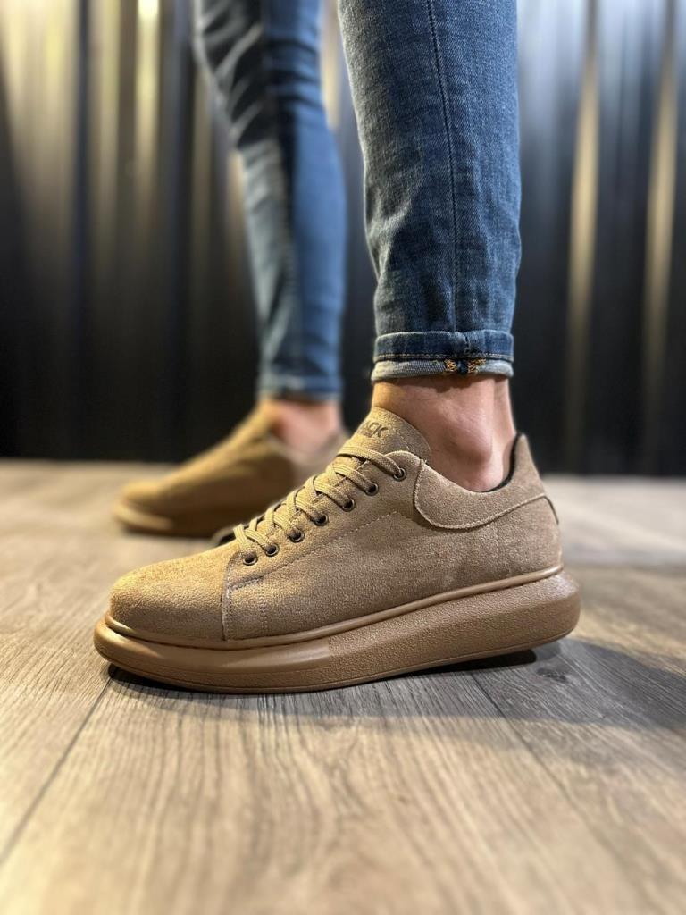 Knack High-Sole Suede Casual Shoes Camel