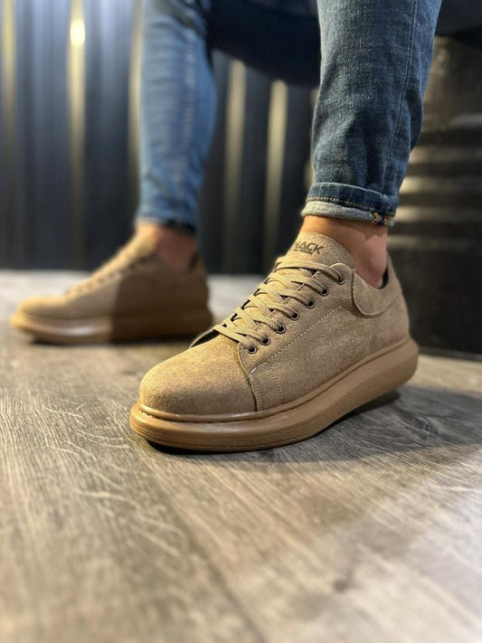 Knack High-Sole Suede Casual Shoes Camel