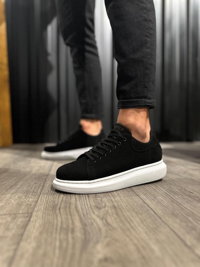 Knack High-Sole Casual Suede Shoes, Black-White
