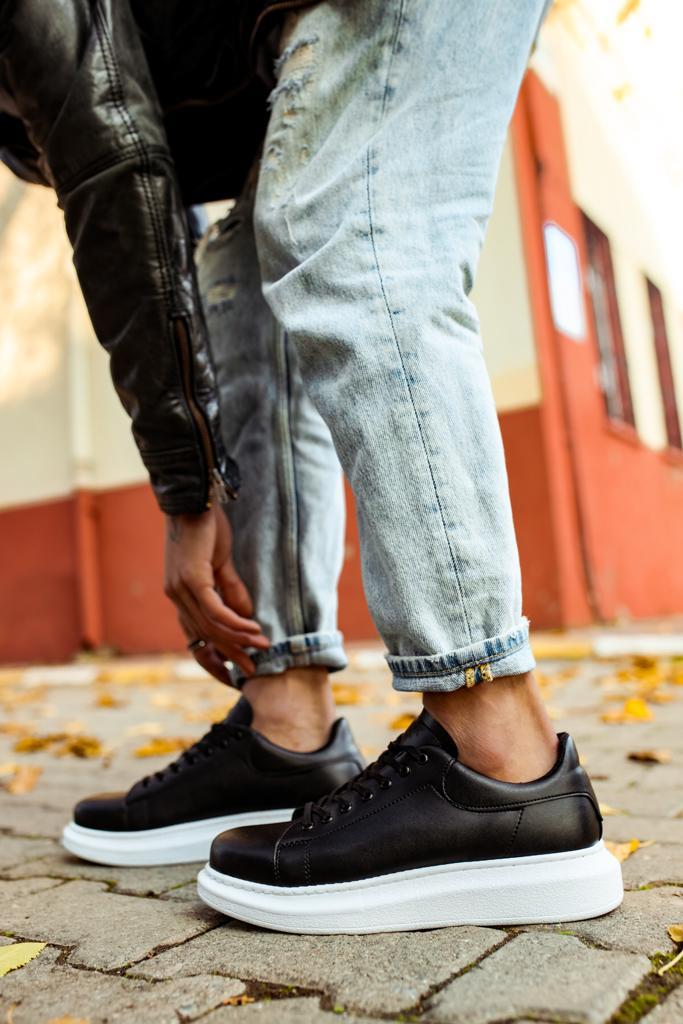 Knack High Sole Casual Shoes 044 Black (White Sole)