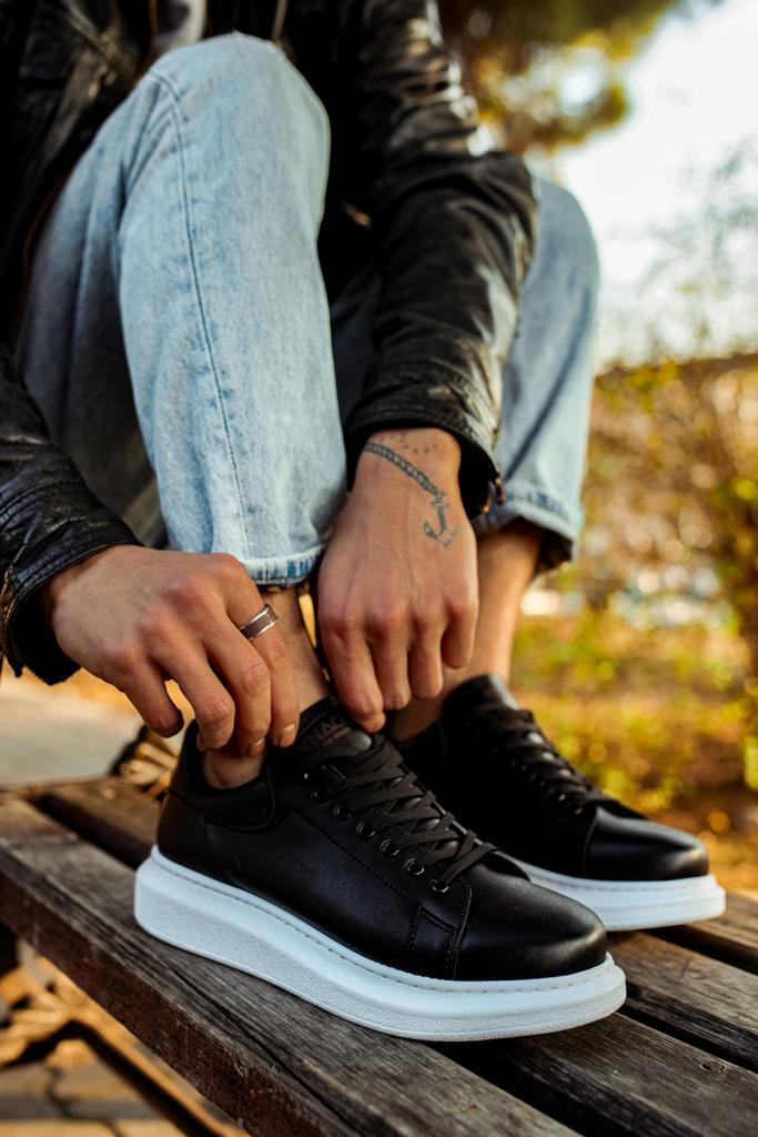 Knack High Sole Casual Shoes 044 Black (White Sole)