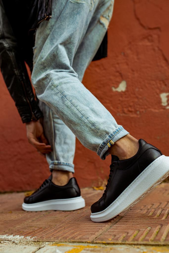 Knack High Sole Casual Shoes 044 Black (White Sole)