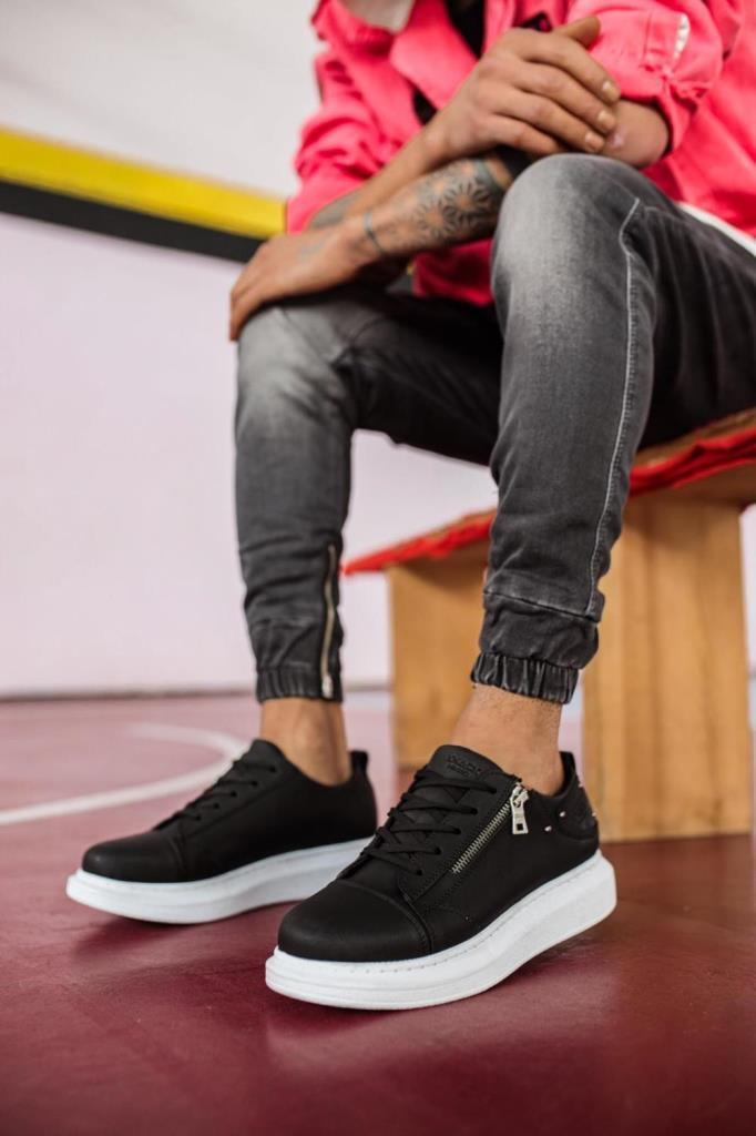 Knack High Sole Casual Shoe 555 Black (White Sole)