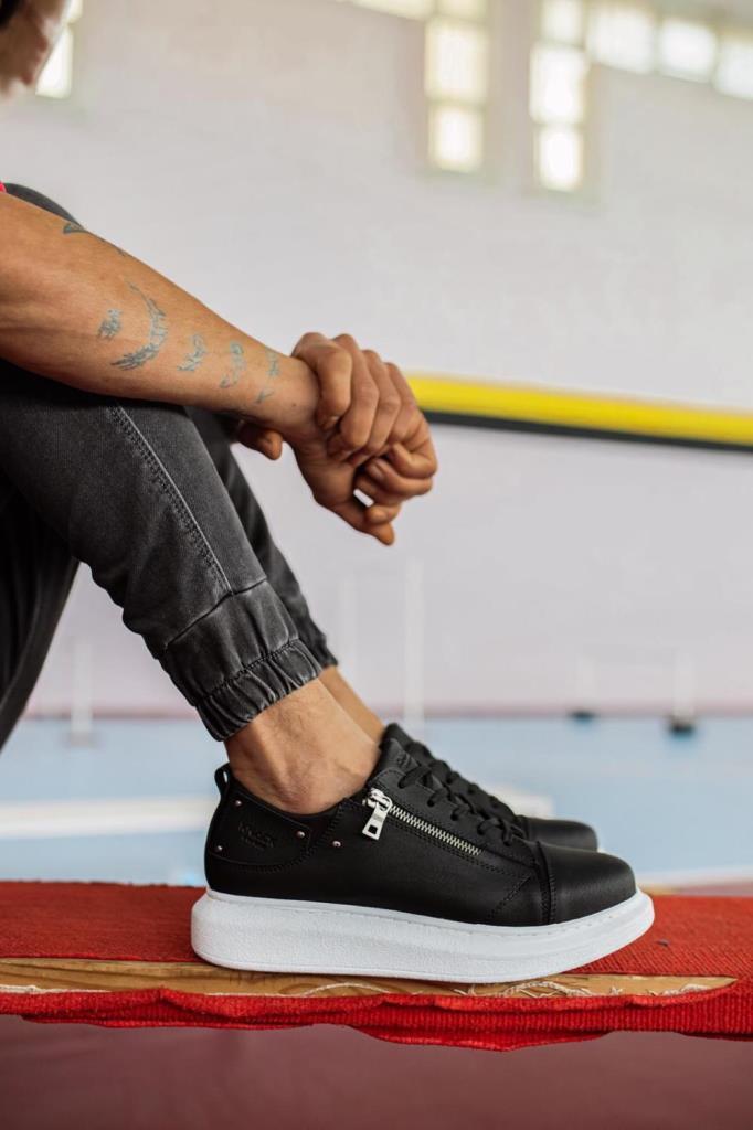Knack High Sole Casual Shoe 555 Black (White Sole)