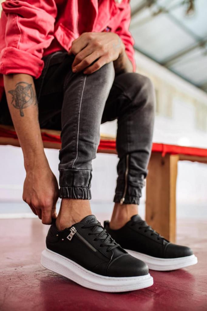 Knack High Sole Casual Shoe 555 Black (White Sole)