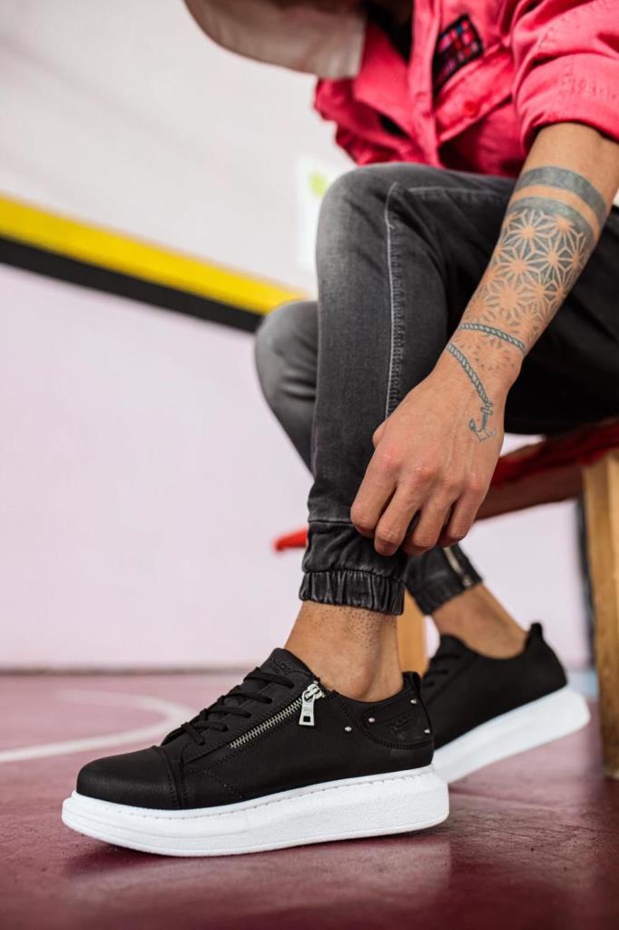Knack High Sole Casual Shoe 555 Black (White Sole)
