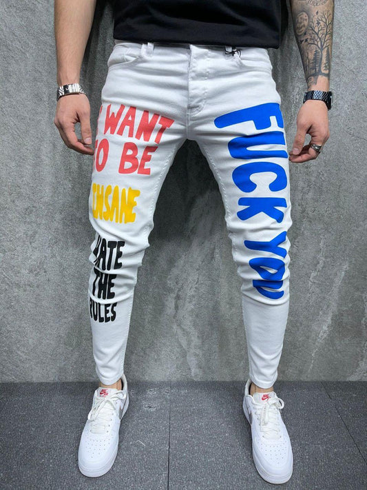 Men's Premium White Design Patch Jeans
