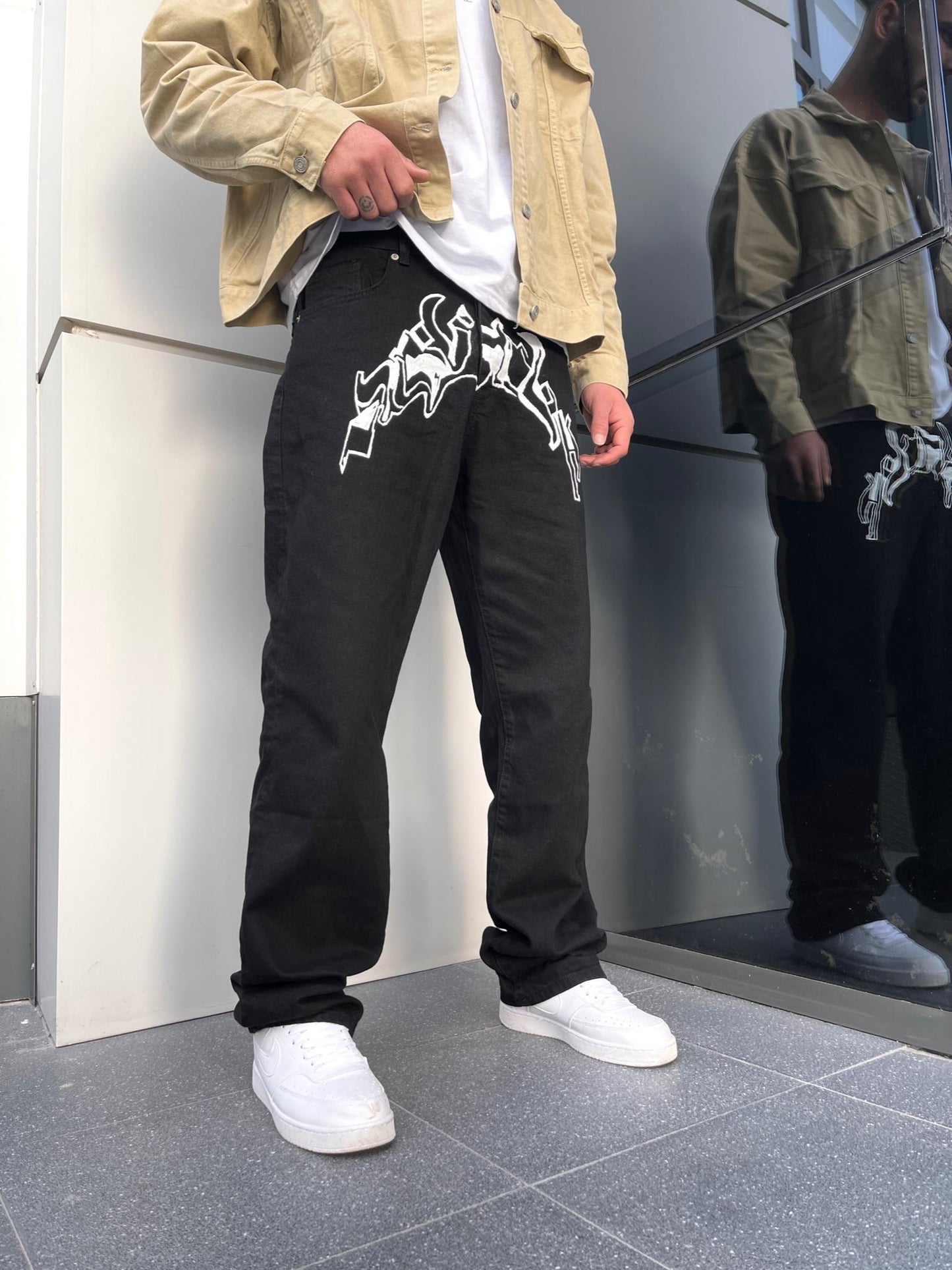 Premium Designer Words Baggy Jeans