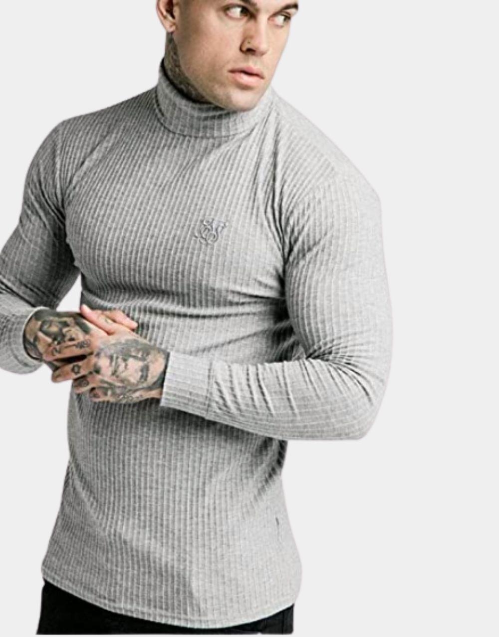 SikSilk Men's Grey Brushed Knit Fisherman Jumper