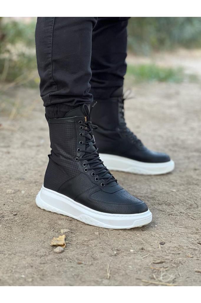 Wagoon WG012 Black Leather Long Lace-Up Boots